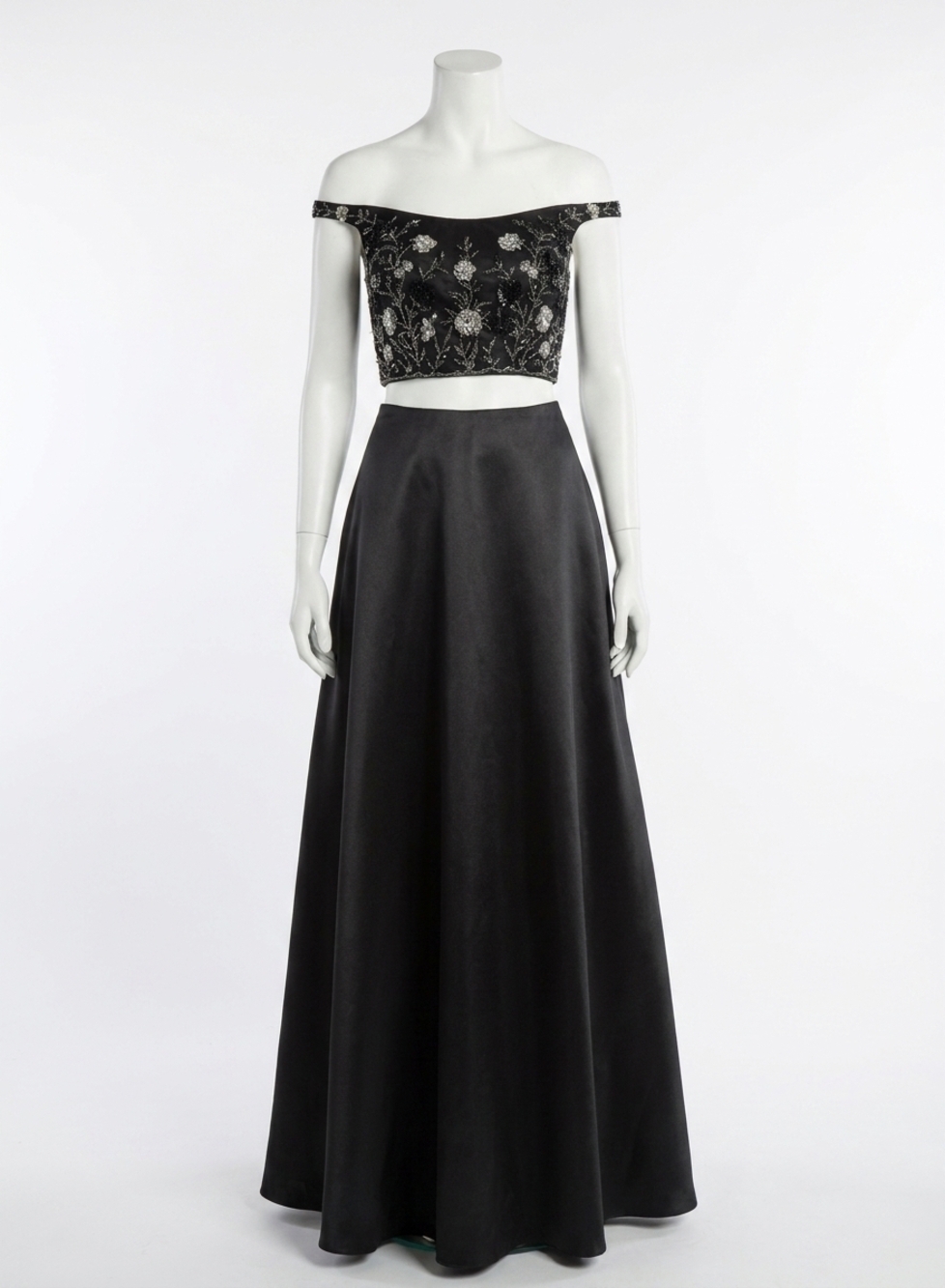 NEW RACHEL ALLAN floral embroidered two-piece mikado gown in black
